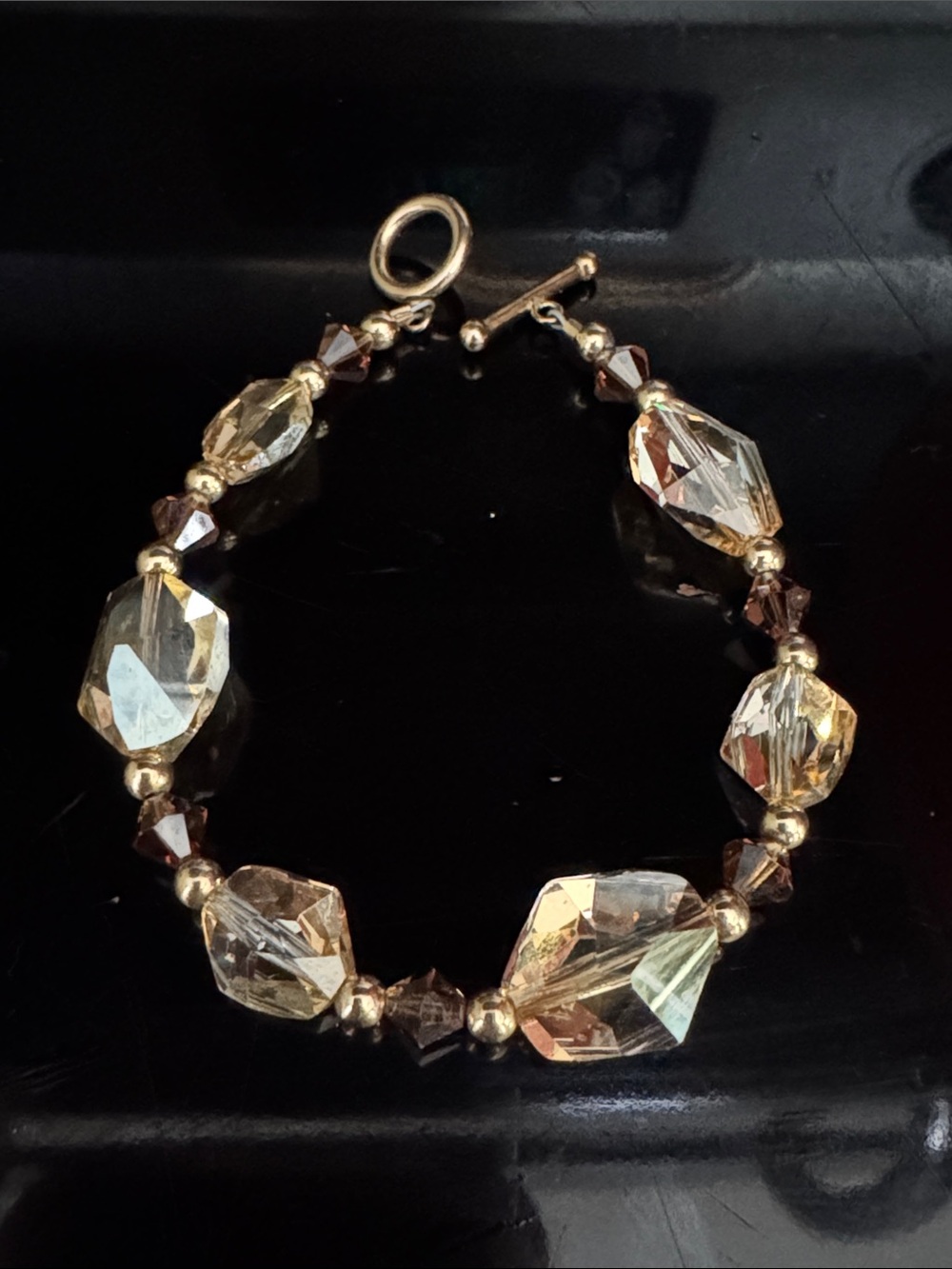 Gold and Amber Crystal Beaded Bracelet